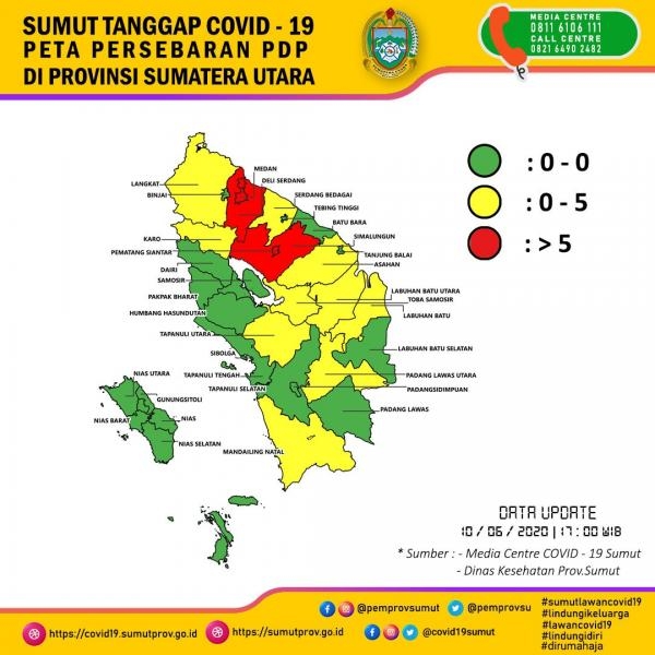 Peta Persebaran PDP di Provinsi Sumatera Utara 10 Juni 2020 
